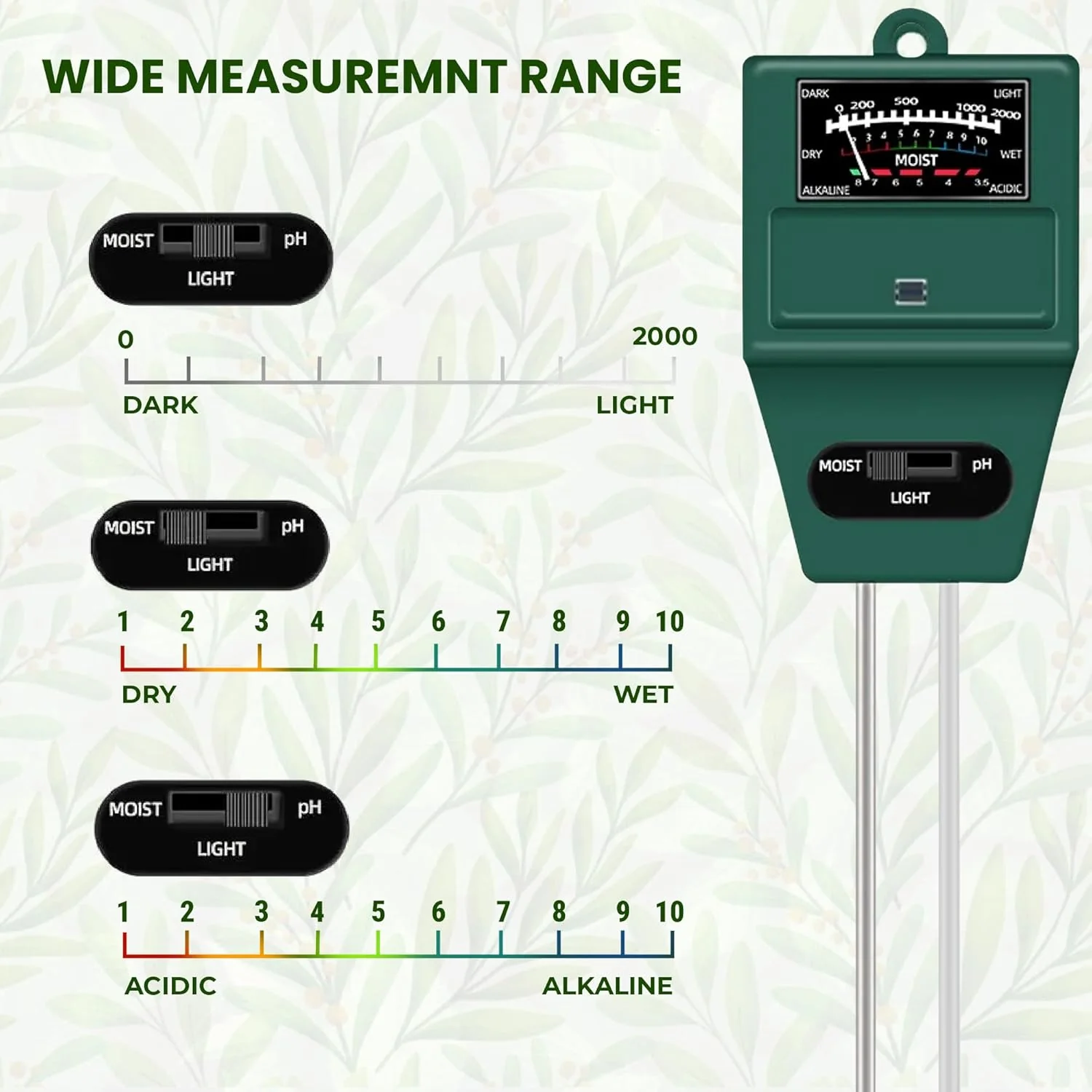 3-in-1 pH Meter for Soil Testing – With Moisture & Light Sensor Ideal for Home Gardening - Image 4