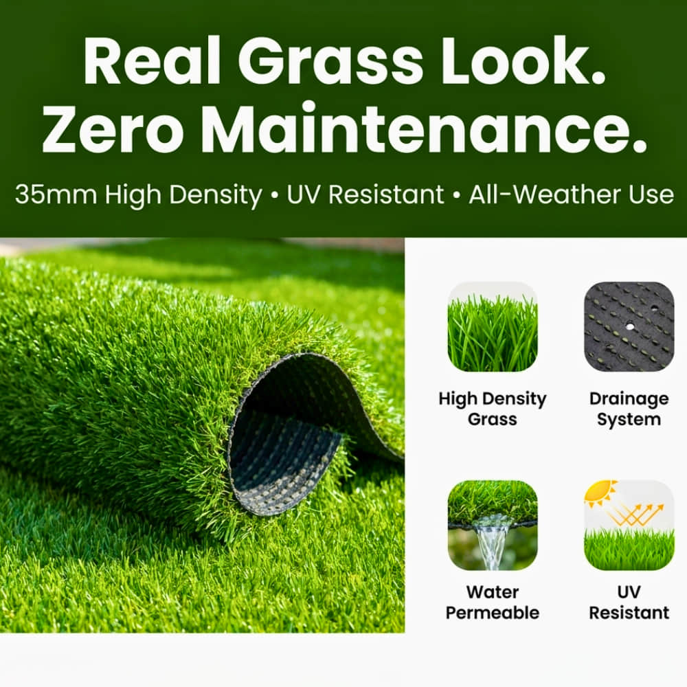 Artificial Green Grass Carpet 35 mm High Density – Realistic Lawn Turf for Garden, Balcony, Indoor & Outdoor Spaces | OrganicBazar - Image 4