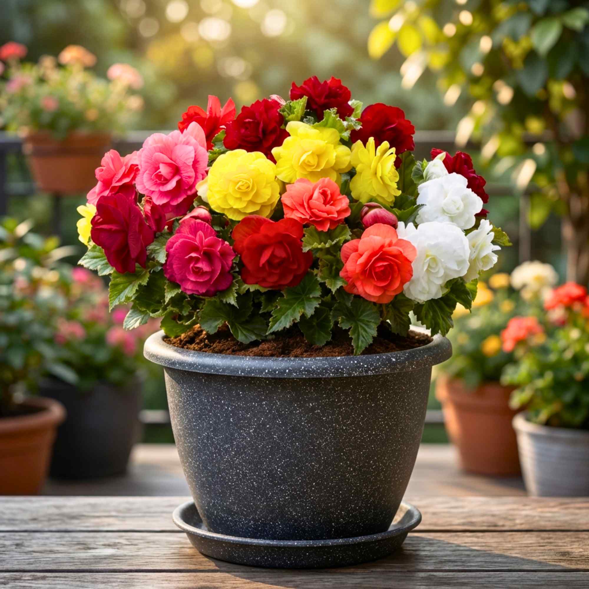 Begonia Mixed Color Flower Bulbs (05 Bulbs) Mixed Color Blooms for Balcony/ Terrace Gardening