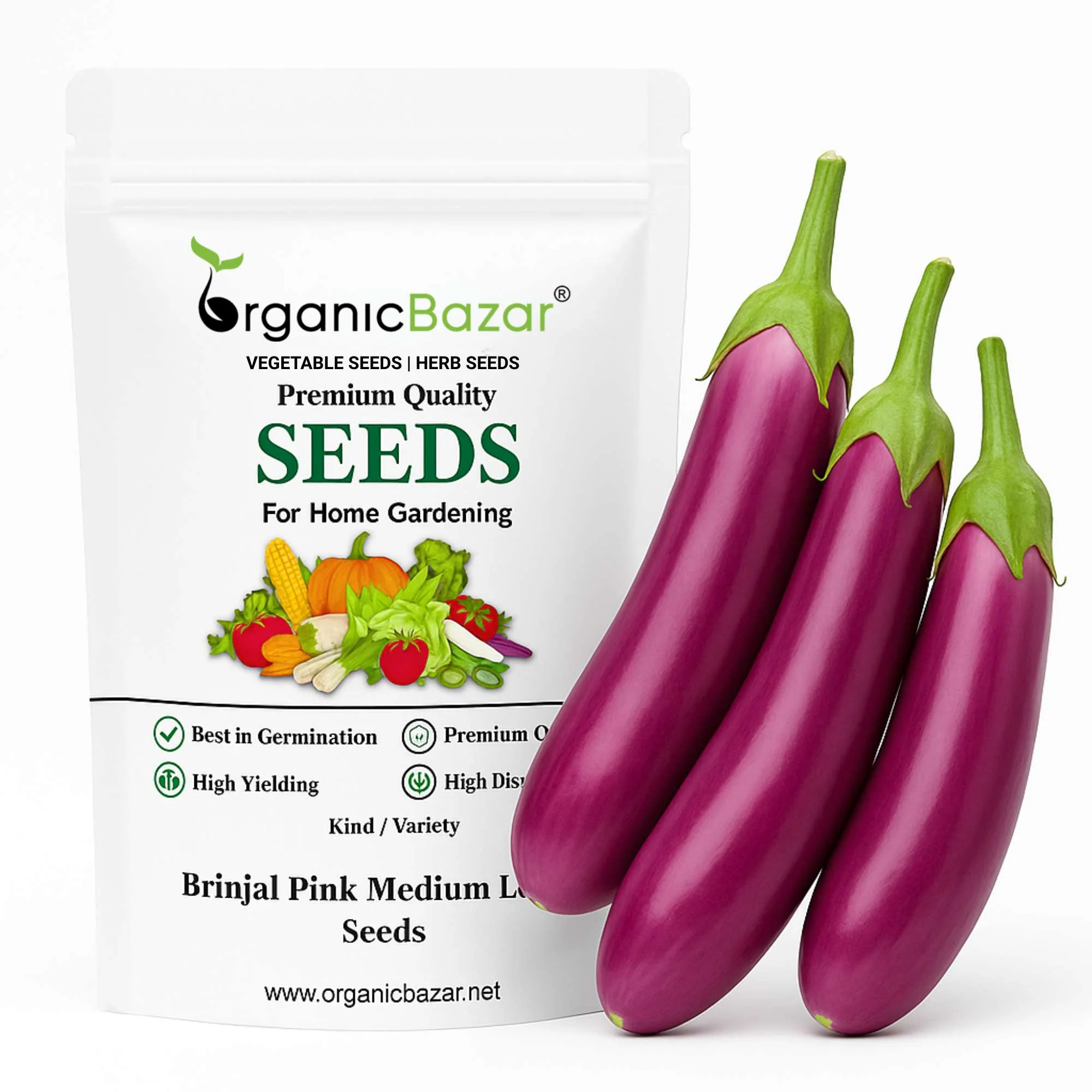 Brinjal Pink Medium Long Seeds - (50 Seeds) High Germination/ High Yield / Ideal for Terrace/Kitchen Gardening (Pink Baingan/Eggplant/गुलाबी बैंगन के बीज)