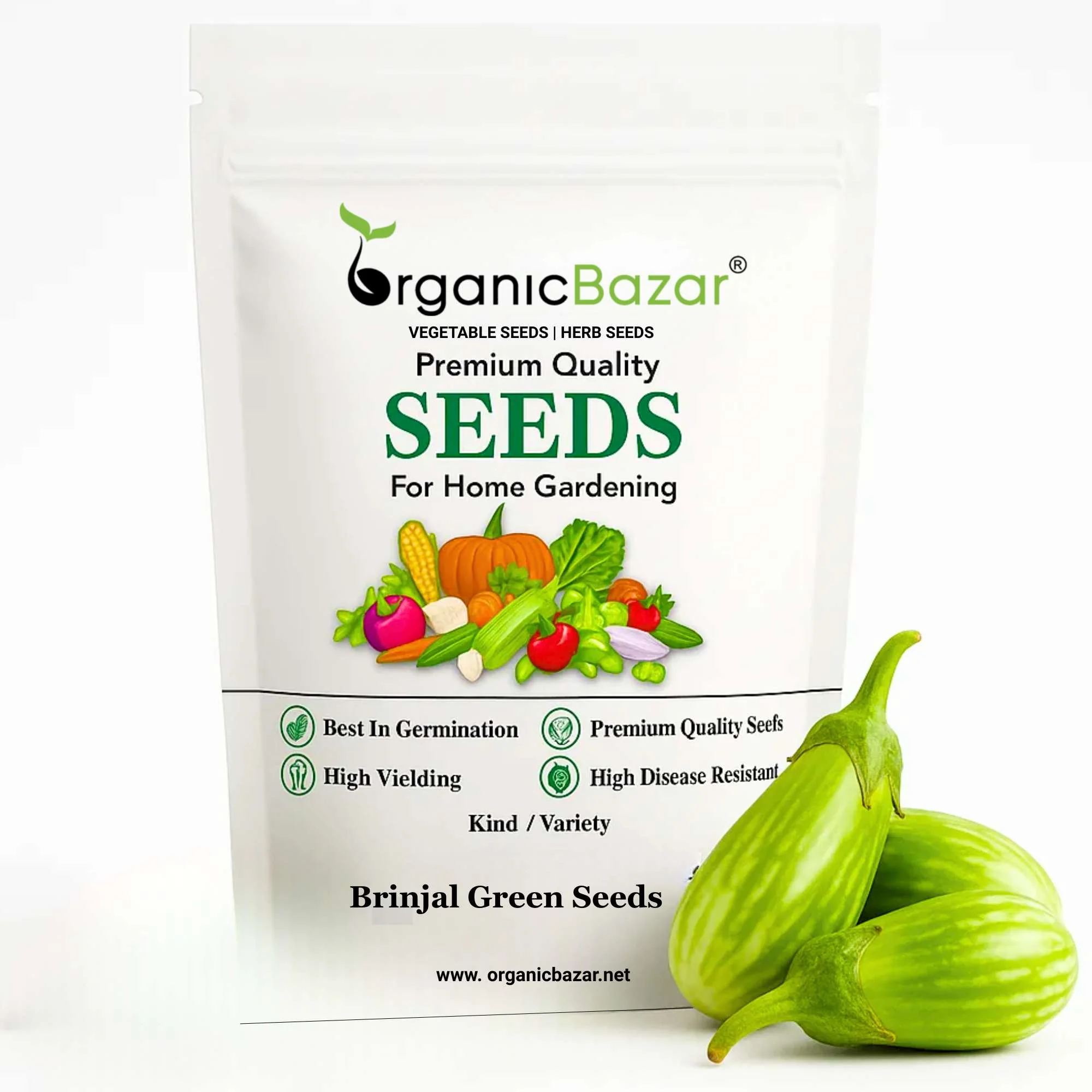 Brinjal Green Seeds - (50 Seeds) High Germination/ High Yield / Ideal for Terrace/Kitchen Gardening (Hara Baingan/eggplant/हरा बैंगन के बीज)