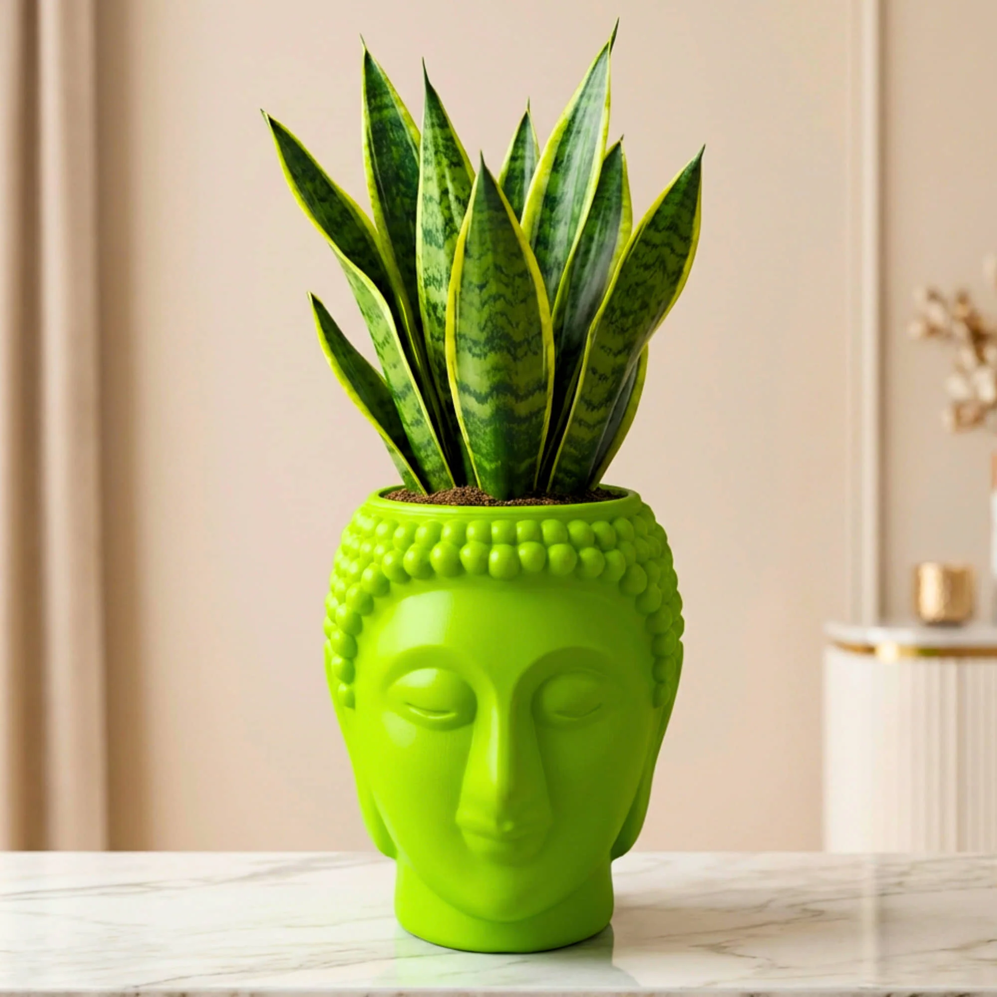 Buddha Face Planter Plastic Pot (Pack of 1) – Luxury Geometric Designer Unique Plant Pots for Living Room, Bedroom, Office, Villa, & premium commercial interiors - Image 8