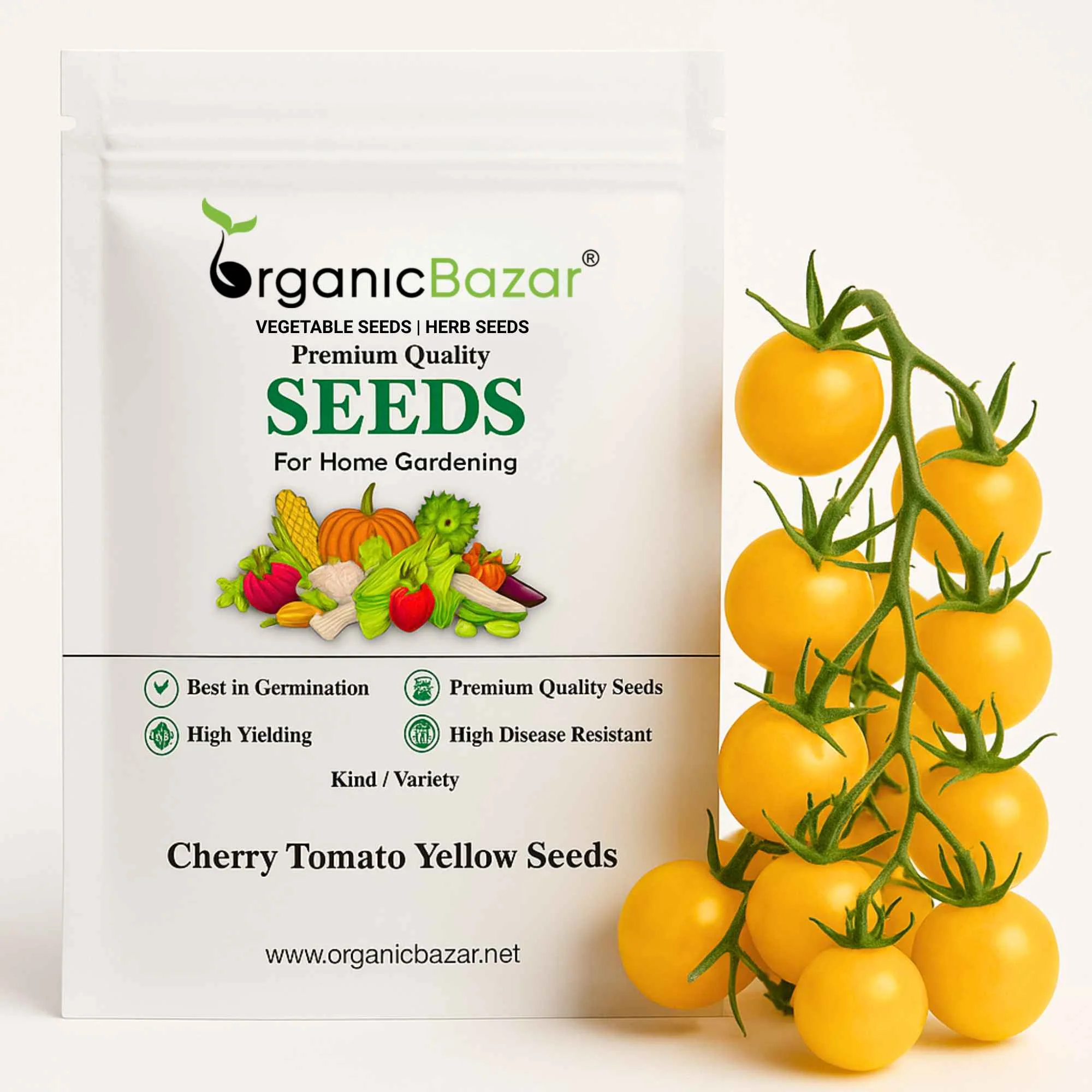 Cherry Tomato Yellow Seeds - 50 Seeds (Cherry Tamatar/चेरी टमाटर के बीज)  High Germination/ Easy to Grow/ Ideal for Terrace/Kitchen Gardening