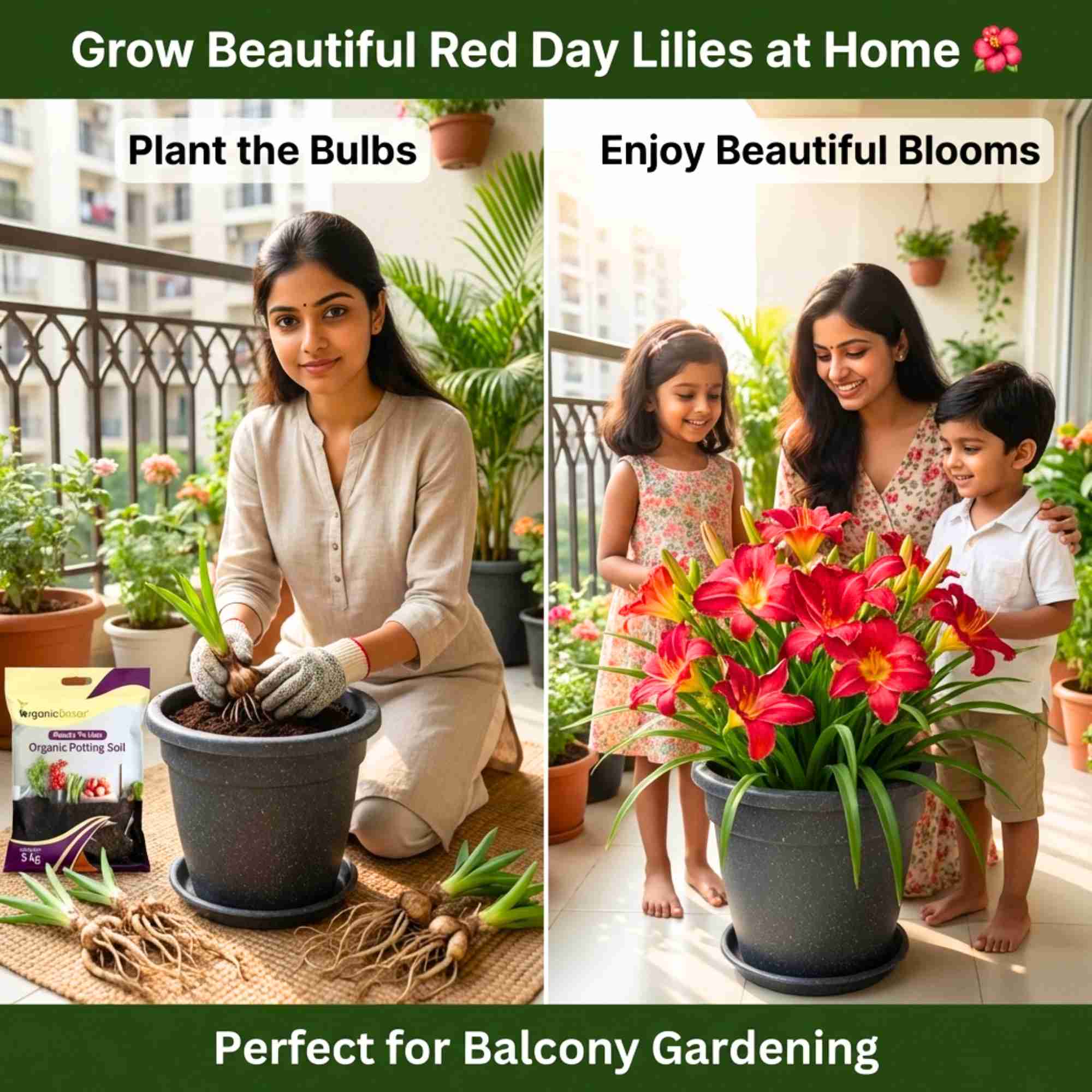 Day Lily Red Flower Bulbs (05 Bulbs)  Bright & Long-Lasting Garden Blooms - Image 2