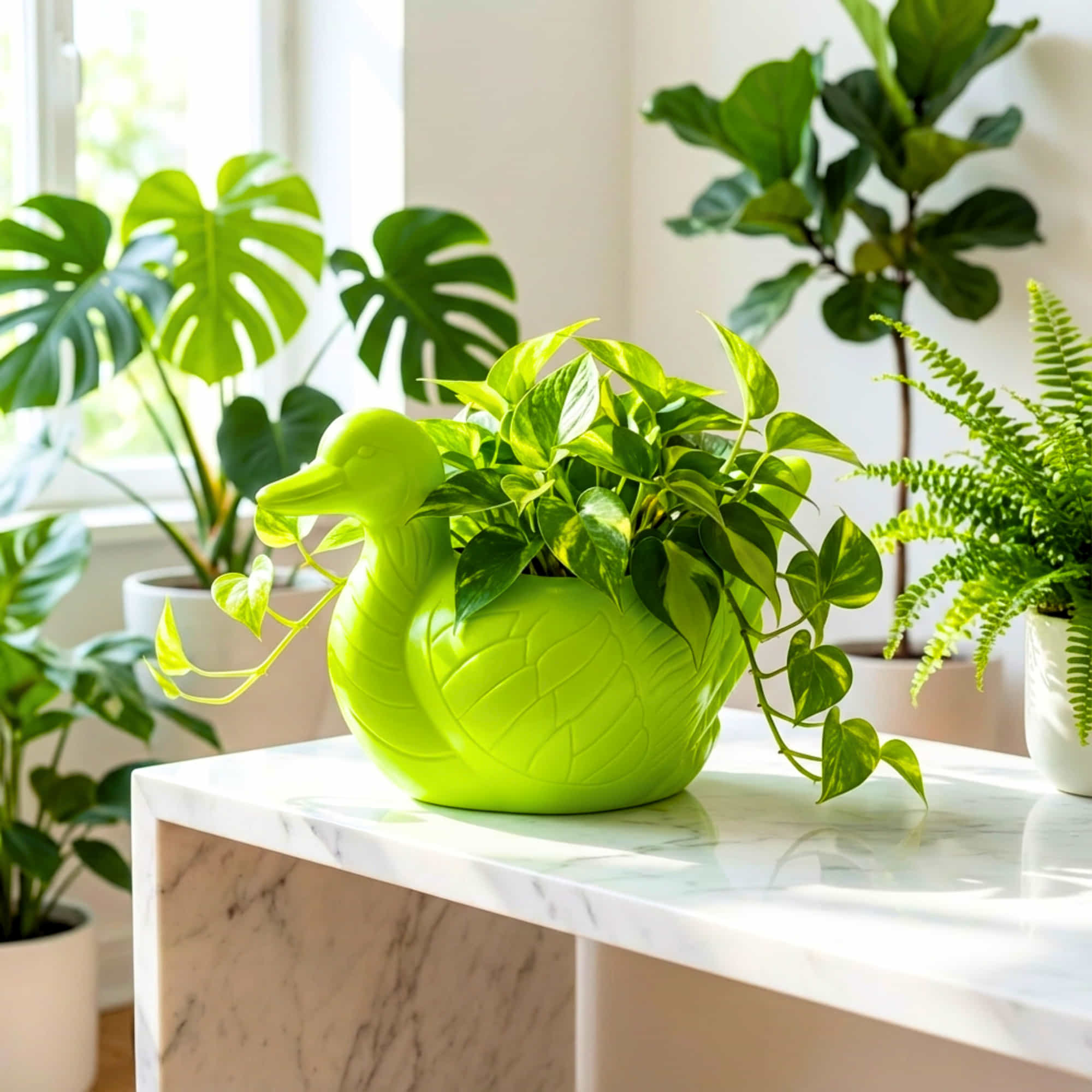 Duck Plastic Pot, Unique and Charming Decorative Planters, Ideal for Indoor and Outdoor Gardening or Gifting Purpose (Pack of 1, Lime  Green) - Image 4