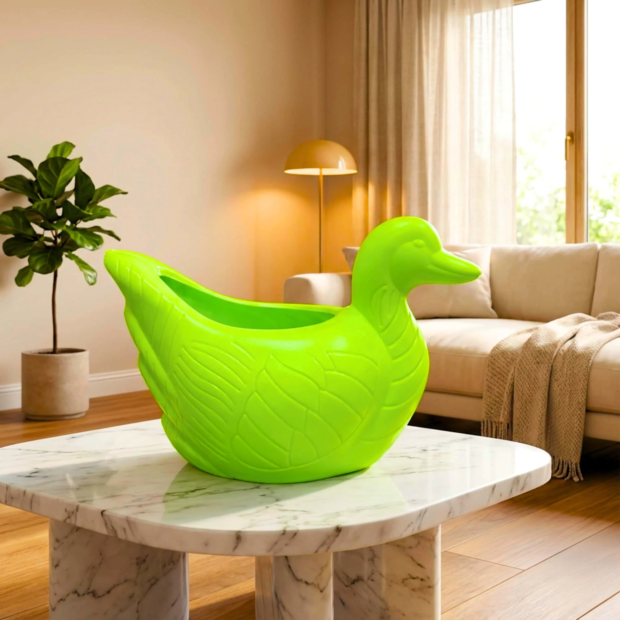 Duck Plastic Pot, Unique and Charming Decorative Planters, Ideal for Indoor and Outdoor Gardening or Gifting Purpose (Pack of 1, Lime  Green) - Image 5