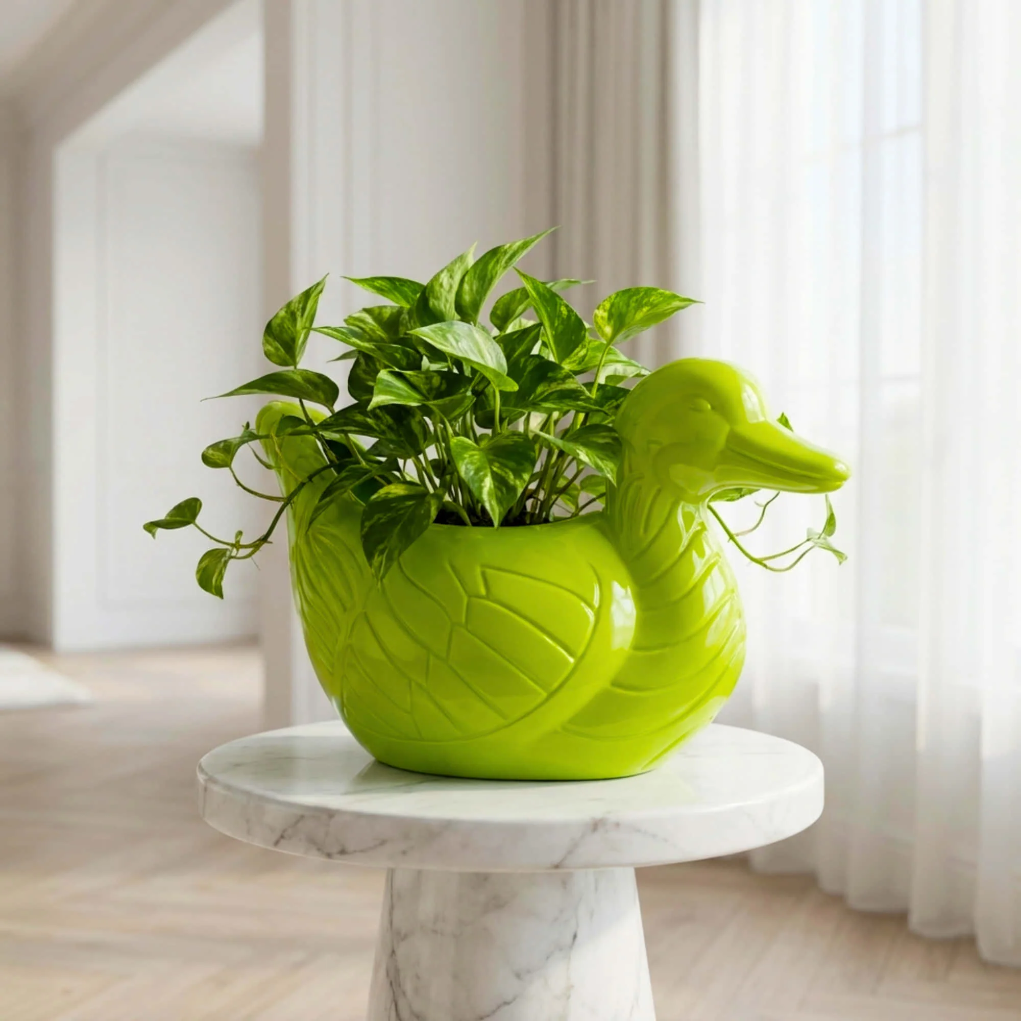 Duck Plastic Pot, Unique and Charming Decorative Planters, Ideal for Indoor and Outdoor Gardening or Gifting Purpose (Pack of 1, Lime  Green) - Image 6
