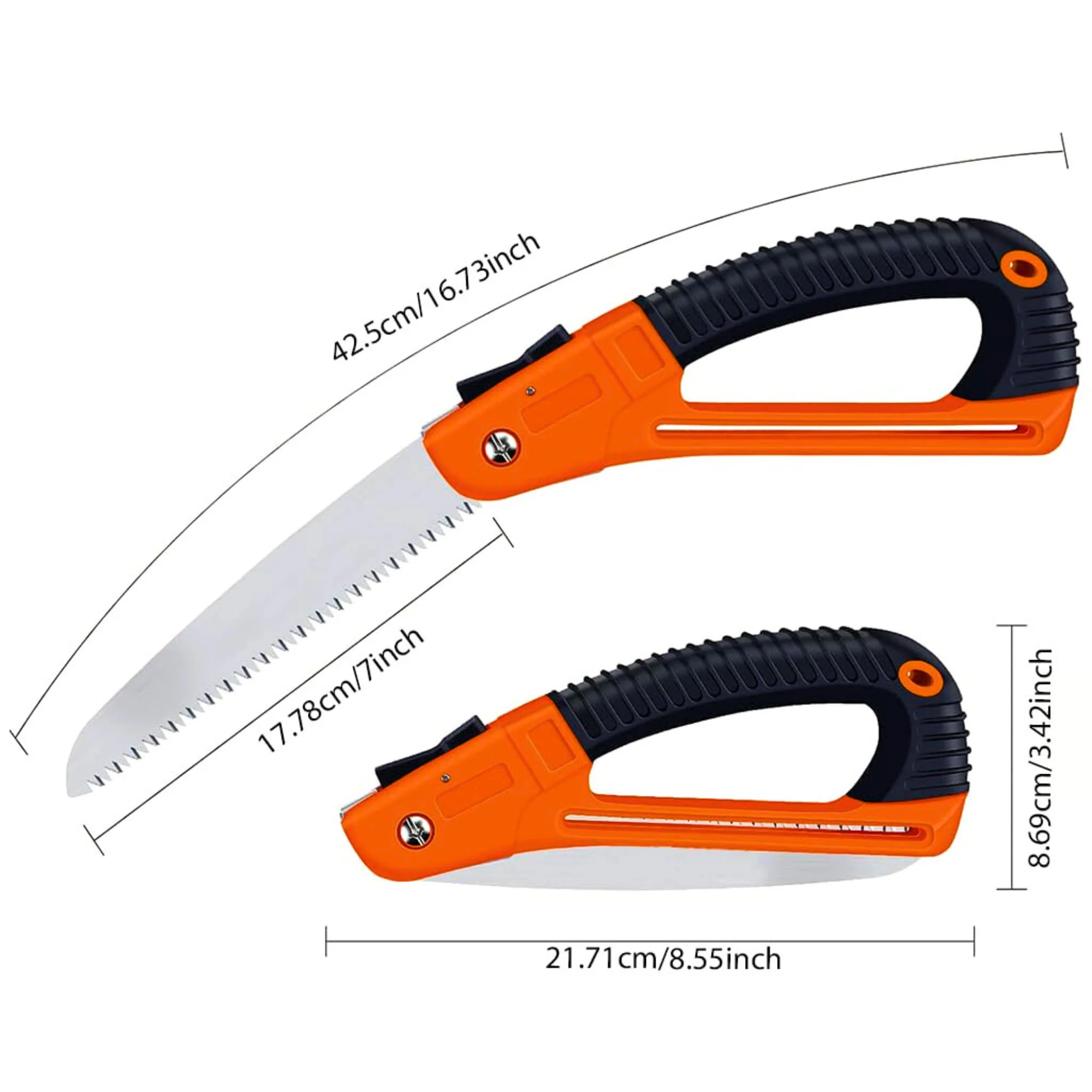 Folding Pruning Saw Stainless Steel Fine Teeth Blade with Locking System | Foldable, Anti-Slip Handle | For Wood, PVC Pipe & DIY Crafts (Orange-Black) - Image 2