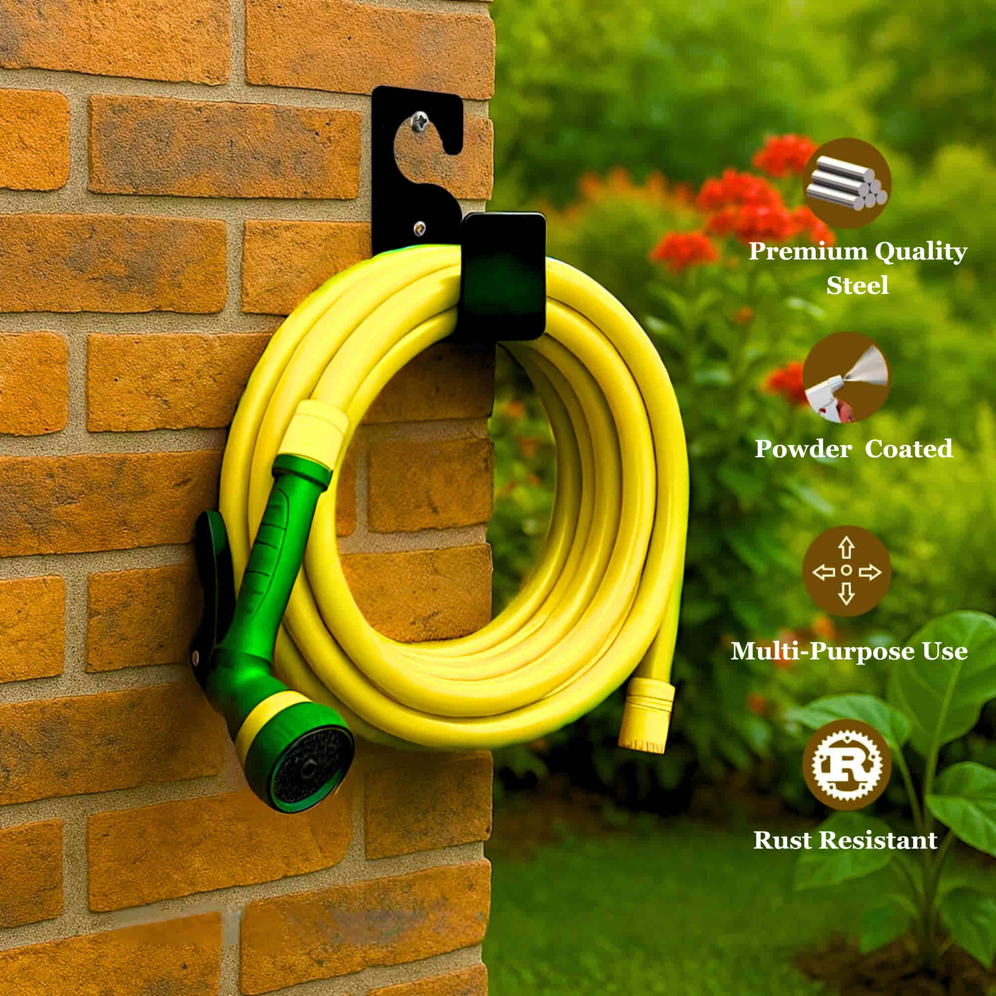 Heavy Duty MS Garden Pipe Stand Hose Hook (L Shape, Pack of 1) – Hang With or Without Wall Mounting | Portable Irrigation Hose Hanger | Garden Pipe Holder Hook (Square Holder, MS Metal) - Image 3