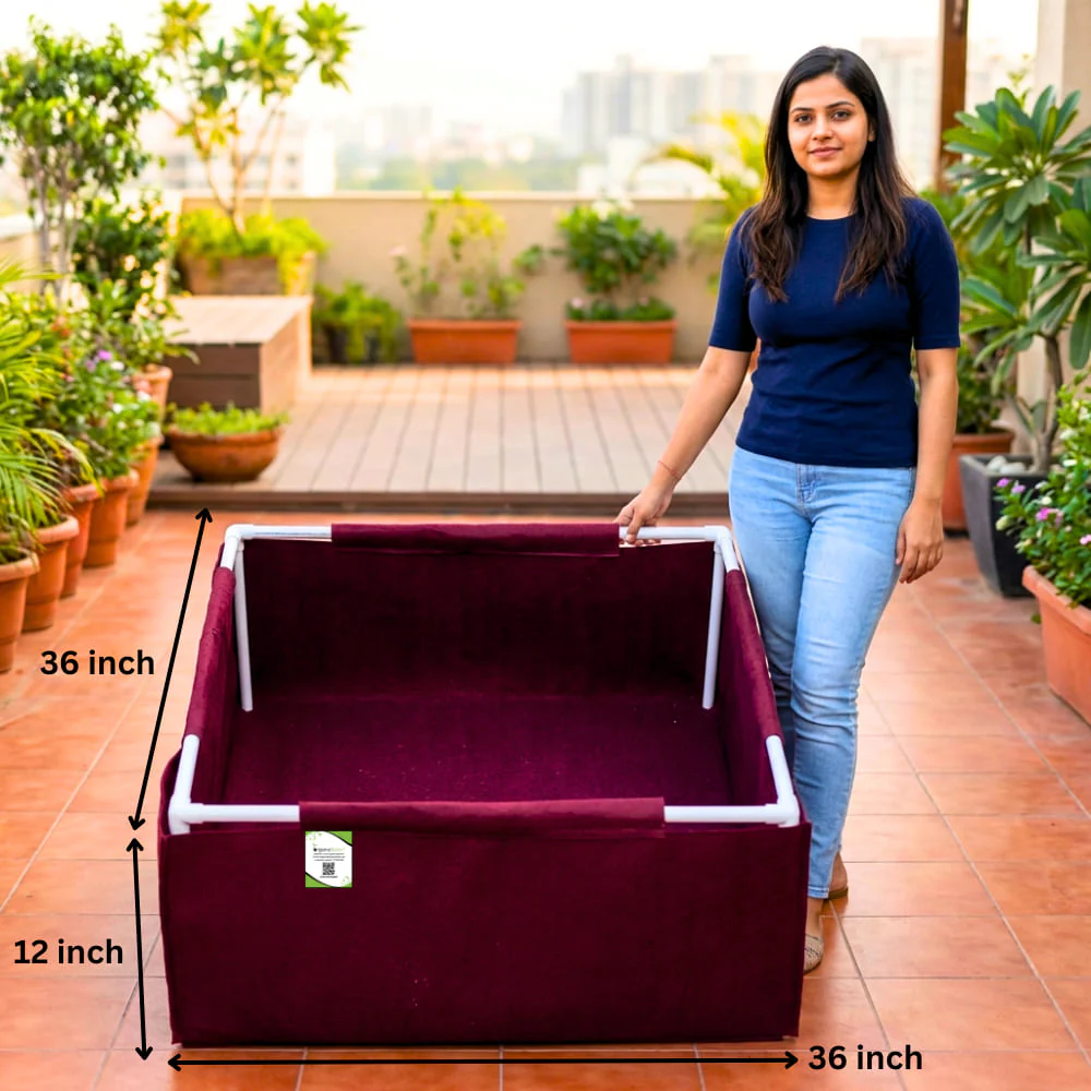 OrganicBazar 36x36x12 Geo Fabric Rectangular Grow Bag With Supporting PVC Pipes, Premium 450 GSM Raised Bed for Terrace Garden - Image 2
