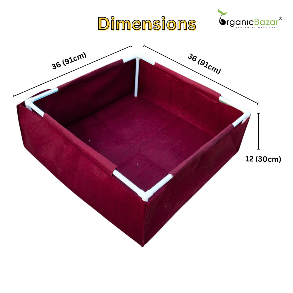 OrganicBazar 36x36x12 Geo Fabric Rectangular Grow Bag With Supporting PVC Pipes, Premium 450 GSM Raised Bed for Terrace Garden - Image 6