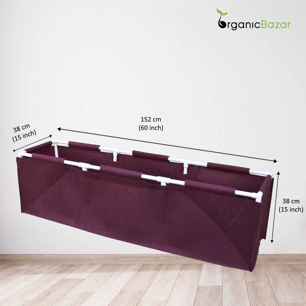 OrganicBazar 60x15x15 Geo Fabric Rectangular Grow Bag With Supporting PVC Pipes for Terrace Garden,  Premium Geo Fabric 450 GSM Raised Bed Planter - Image 3