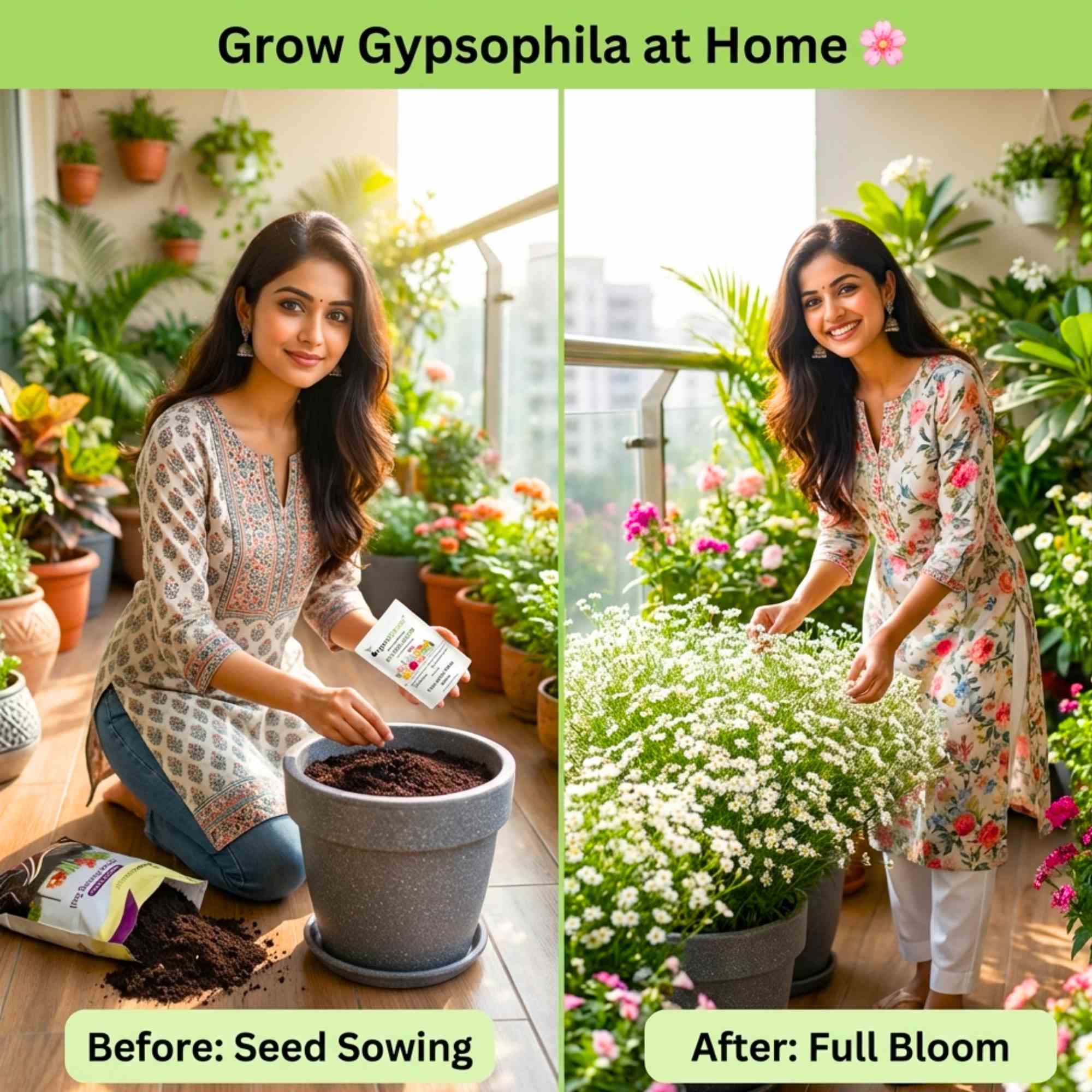 Gypsophila White Seeds - (200 Seeds) High Germination/ Easy To grow/ Perfect for pots, balconies, or Terrace gardens - Image 2