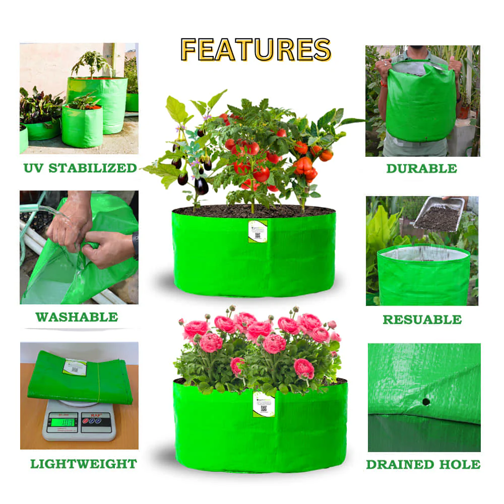 OrganicBazar 18x15 Grow Bag for Vegetable Garden, Premium HDPE 260 GSM, Green Plant Bags for Terrace Garden - Image 3