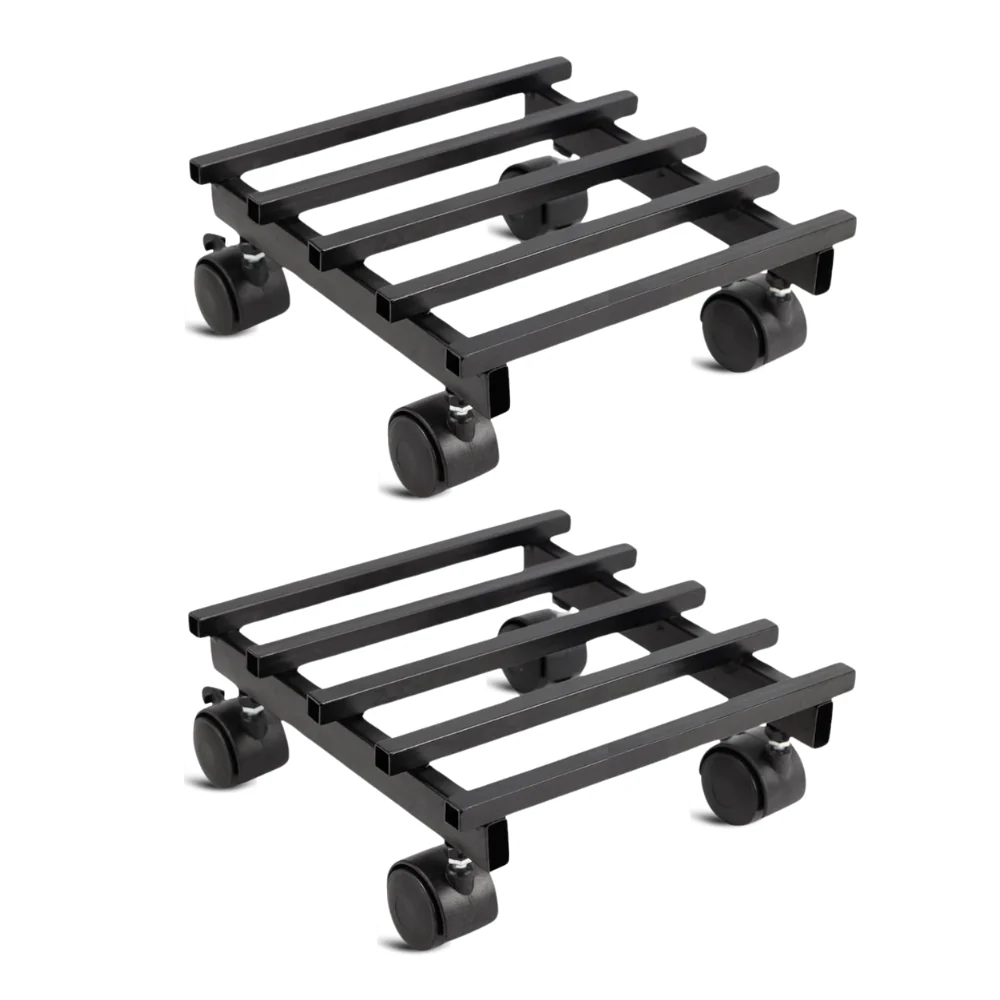 OrganicBazar Heavy Duty Plant Stand with Wheels | Plant Caddy with Wheel | Wheel Pot Trolley for Balcony, Indoor & Outdoor Garden | Rust-Proof Metal Gamla Stand (Black, Pack of 2)