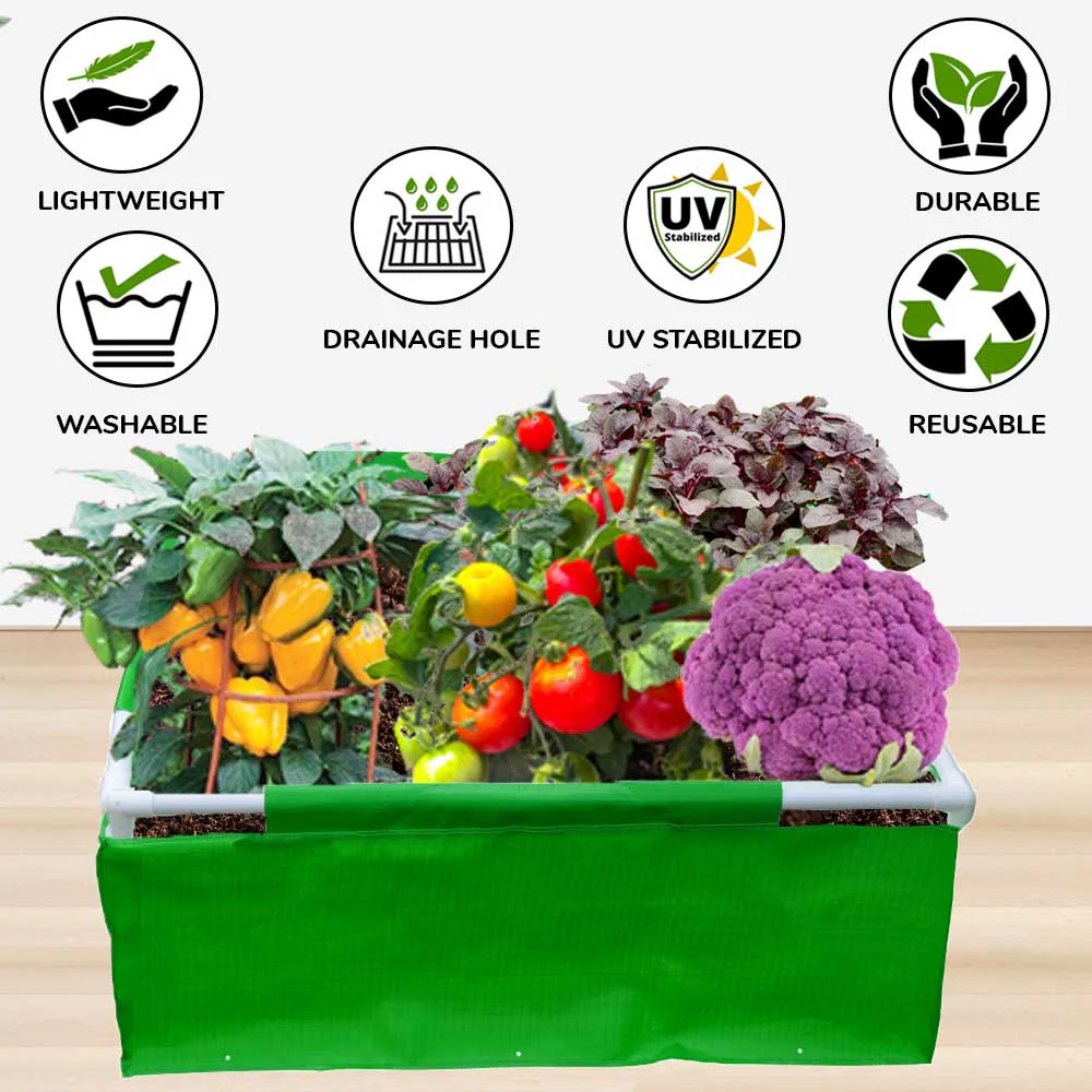 OrganicBazar 36x36x12 Rectangle Grow Bag With Supporting Pvc Pipes Extra Thick Premium HDPE Green Grow Bags - Image 6