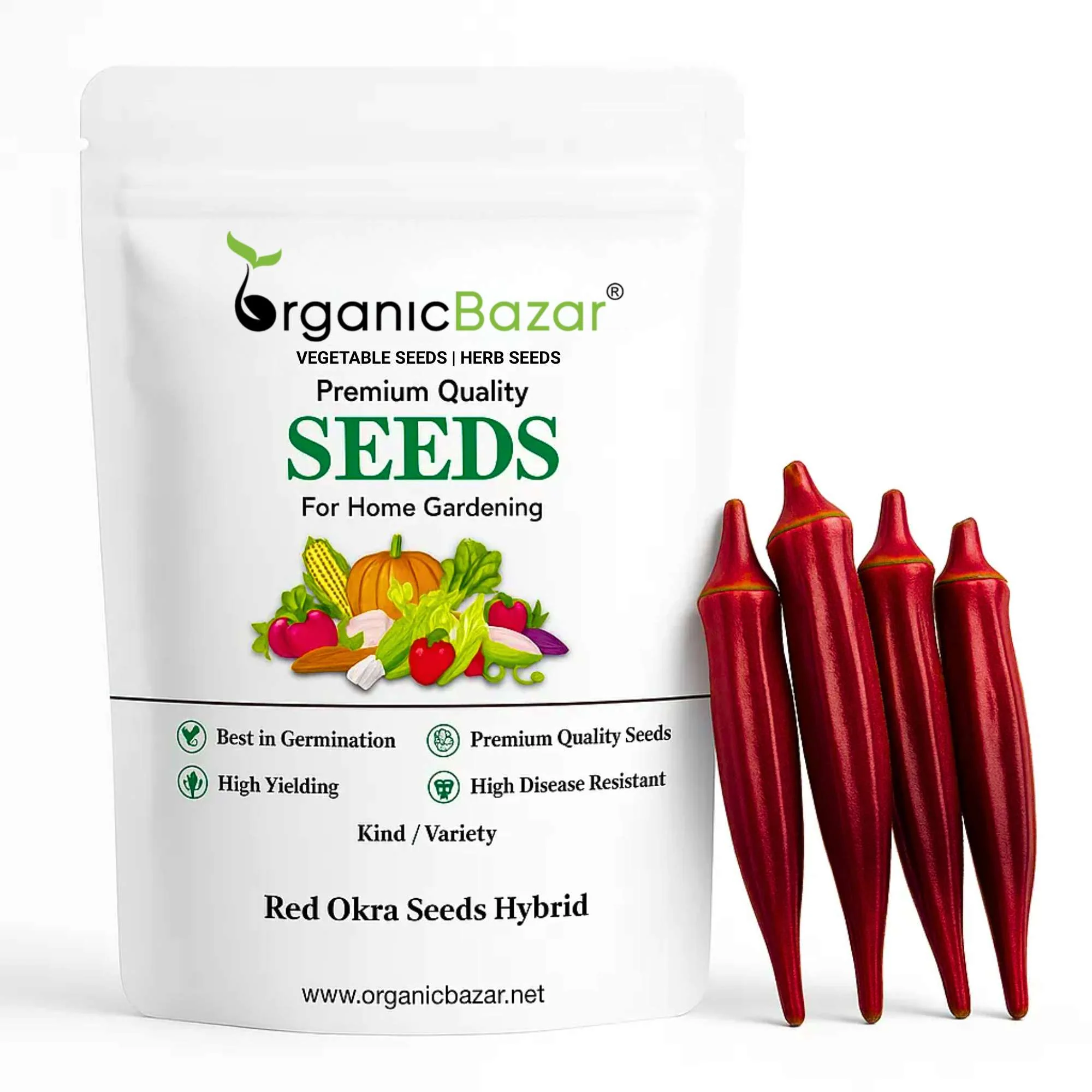 Red Okra (lal bhindi) Seeds - 30 Seeds (लाल भिंडी के बीज) Easy To grow, High Germination, High Yield Okra Seeds for Home Gardening