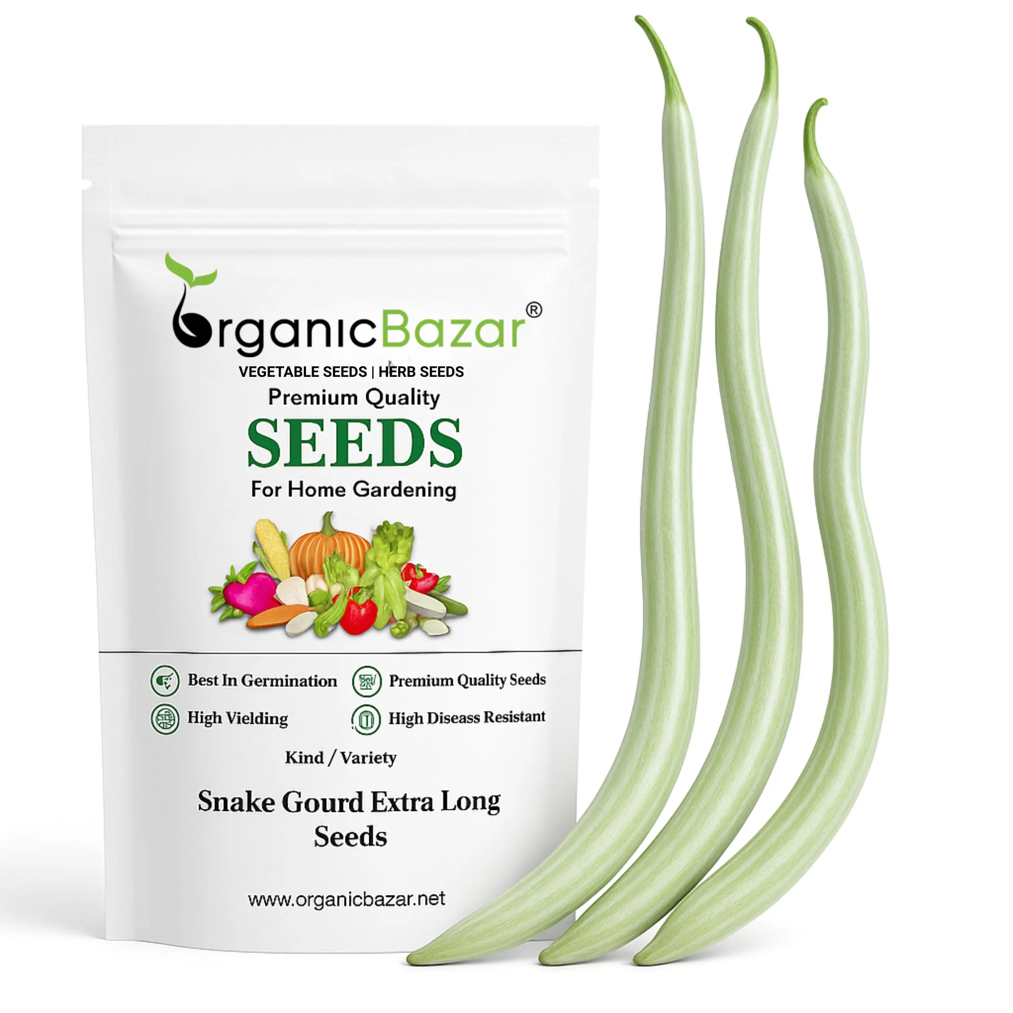 Snake Gourd Extra long Seeds - 10 Seeds (Chichinda/चिचिंडा के बीज) Easy To grow, High Germination, High Yield Snake Gourd Seeds for Terrace Gardening