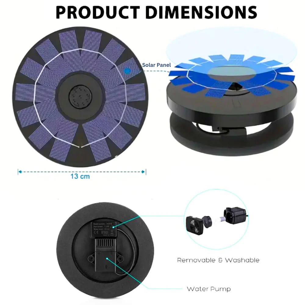 Solar Fountain Pump, Floating Water Fountain for Bird Bath, Garden, Pond, Pool, Outdoor - Image 2