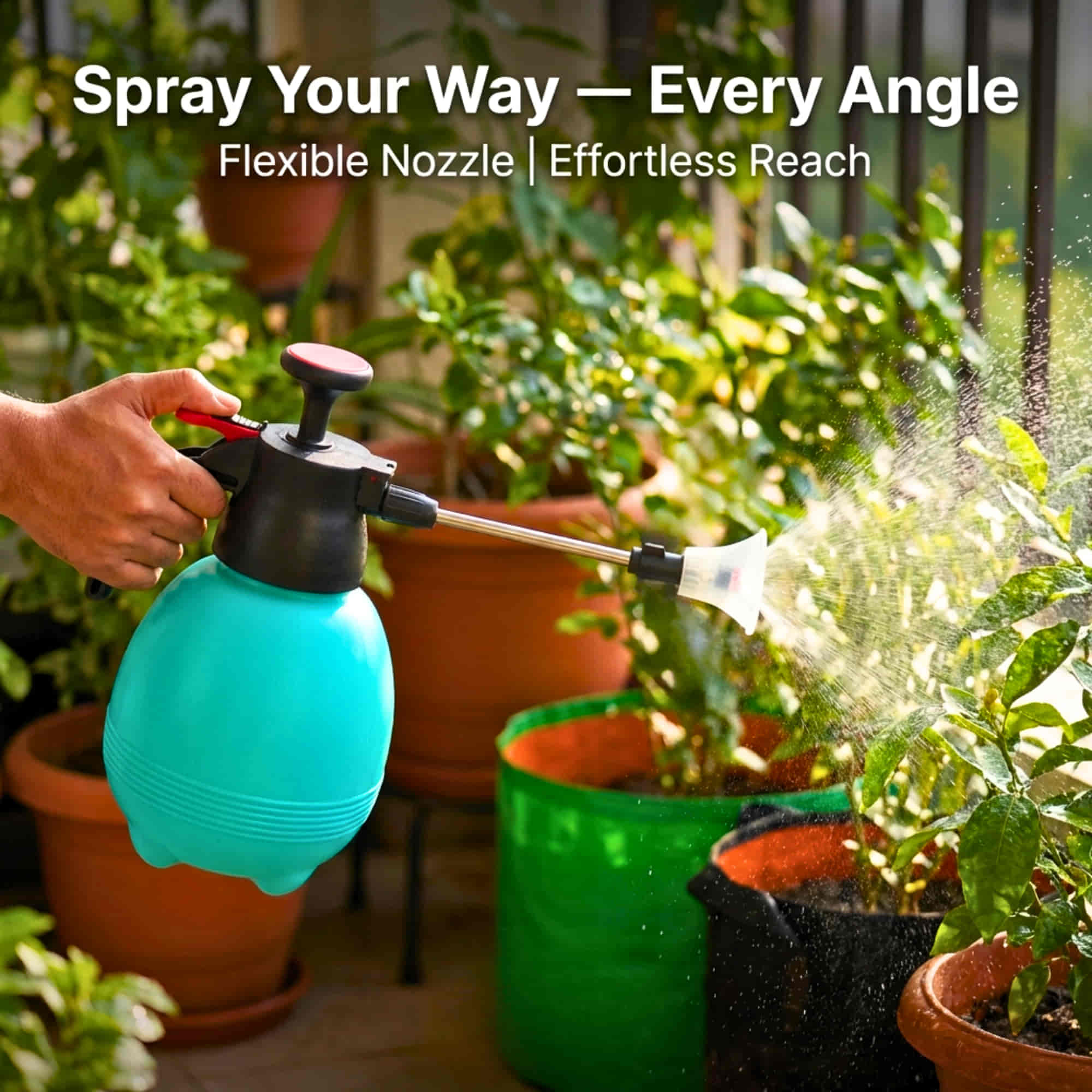 Spray Pump 360° Nozzle with Extended Wand for Gardening, Cleaning & Multipurpose Use (2L, Teal Color) | Adjustable Mist & Stream | Pressure Pump Sprayer - Image 4