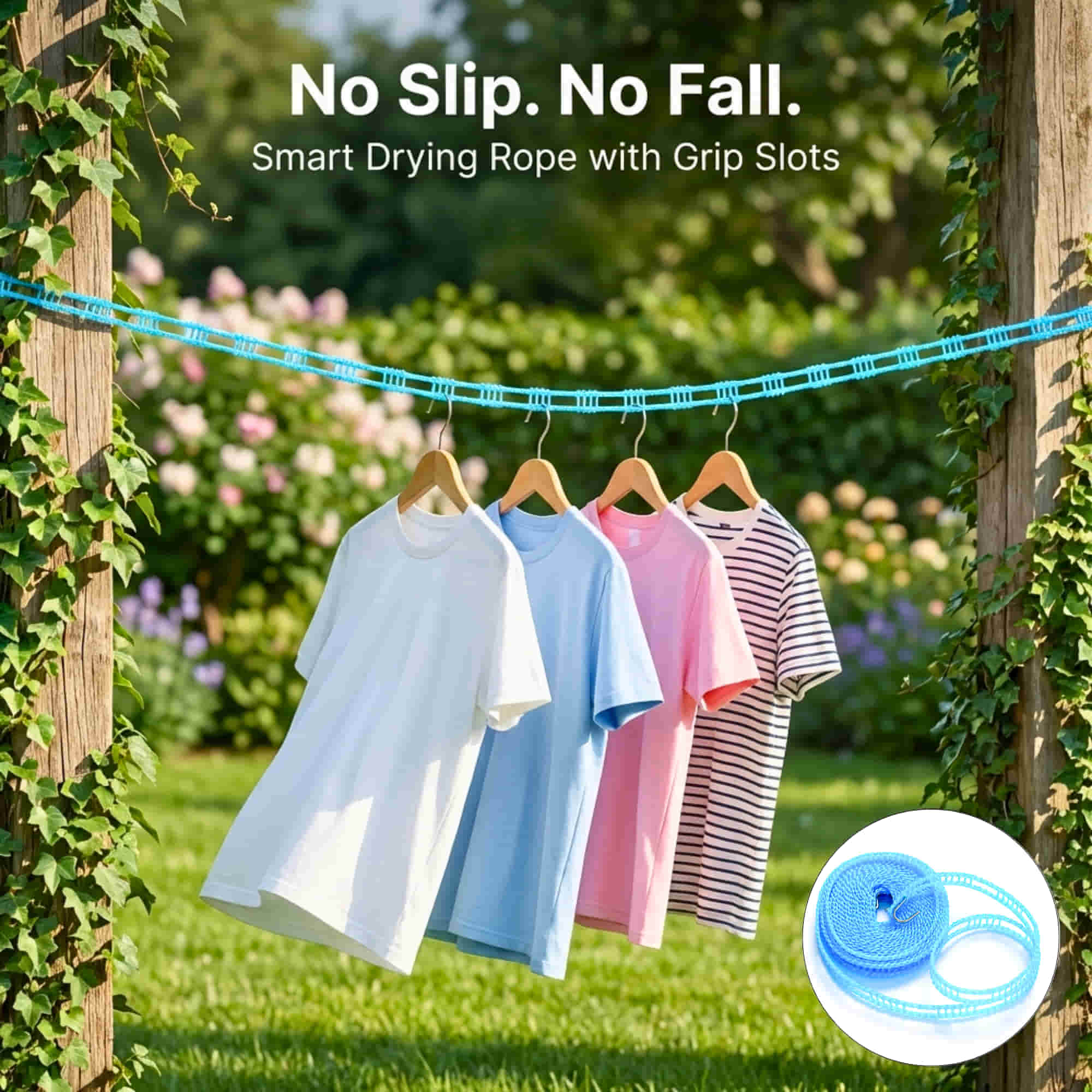 Windproof Anti-Slip Clothes Drying Rope (5 Meter) with Hooks | Nylon Washing Line for Home, Travel, Garden, & Outdoor Use - Image 3