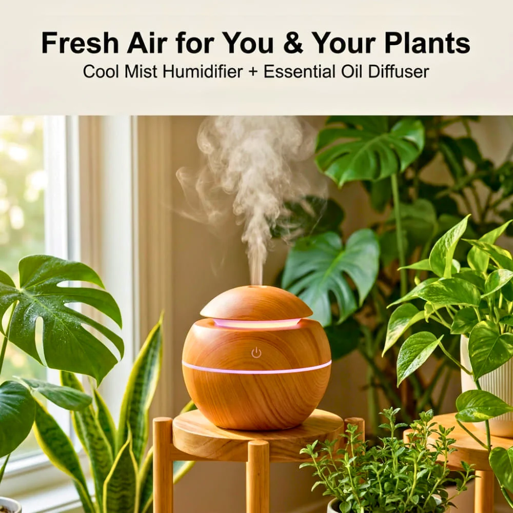 Wooden Color Cool Mist Humidifier cum Essential Oil Diffuser with Colorful Changing Lights for Indoor Garden, Car, Office, & Room (Light Brown, Pack of 1) - Image 2