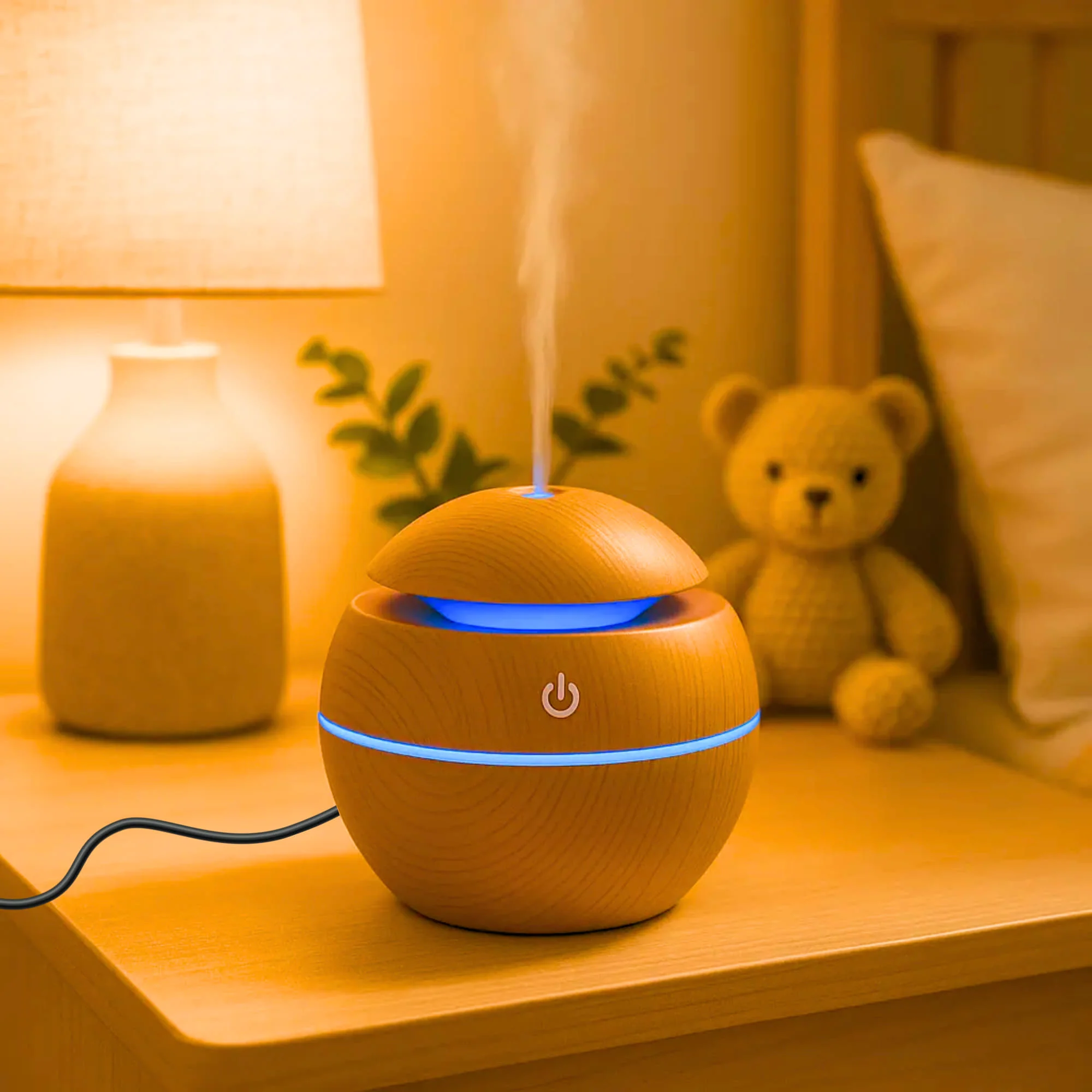 Wooden Color Cool Mist Humidifier cum Essential Oil Diffuser with Colorful Changing Lights for Indoor Garden, Car, Office, & Room (Light Brown, Pack of 1) - Image 5